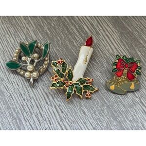 Lot of 3 VTG Christmas Holiday Festive Enamel Lapel Clothing Brooch Pins